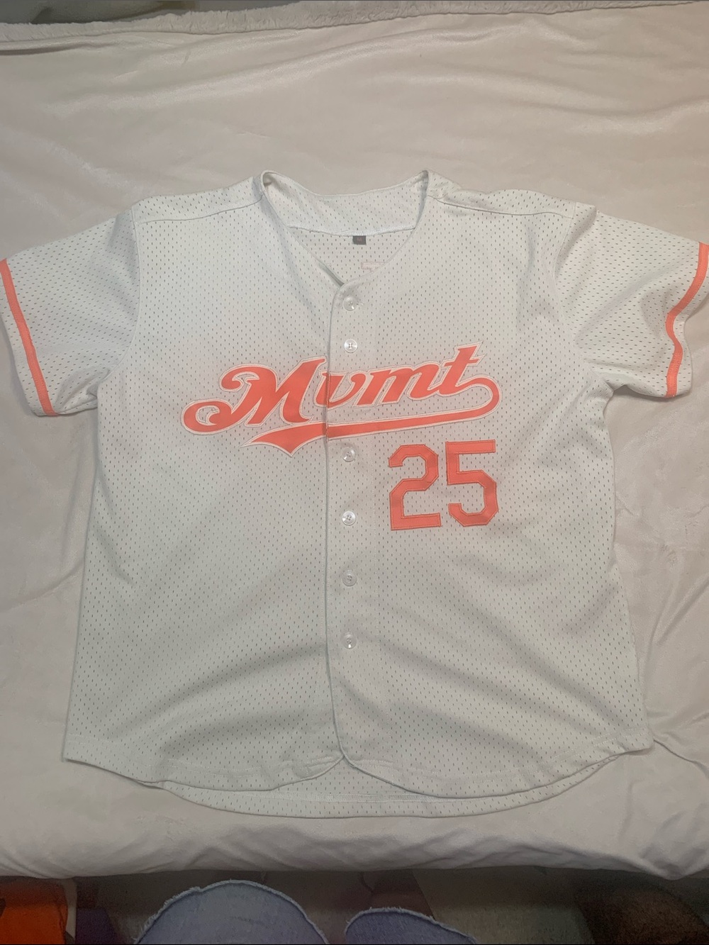 MVMT  Mens White and Orange Baseball Jersey with Coral Accents